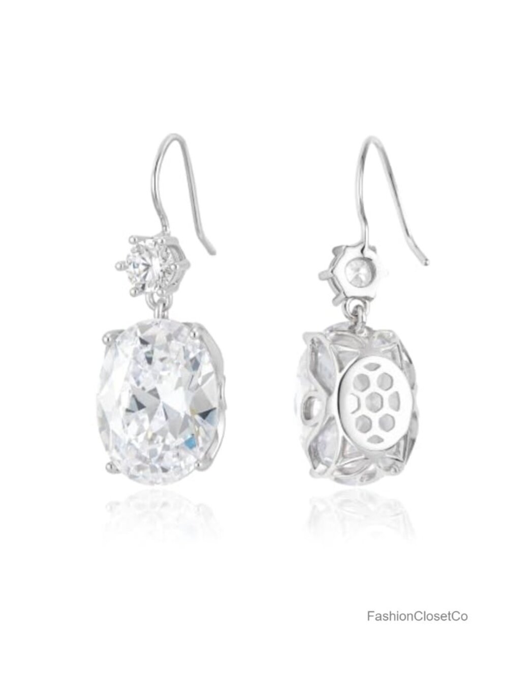 Cubic Zirconia Drop Hook Earrings Silver Plated Dangle for Women